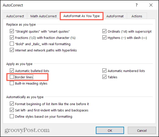 Vaakaviivan poistaminen Microsoft Wordista