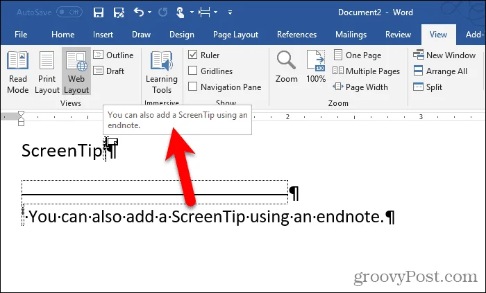 Sådan arbejder du med skærmtip i Microsoft Word