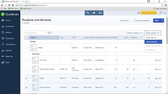 A készletelemek információinak módosítása a QuickBooks Online-ban