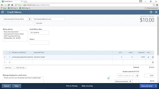 A visszatérítések rögzítése a QuickBooks Online-ban