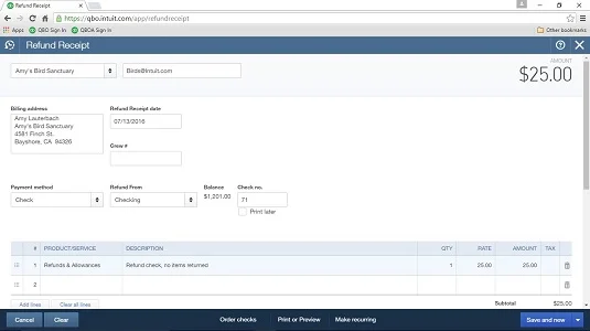 A visszatérítések rögzítése a QuickBooks Online-ban