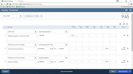 Számlázható időbejegyzések létrehozása a QuickBooks Online-ban