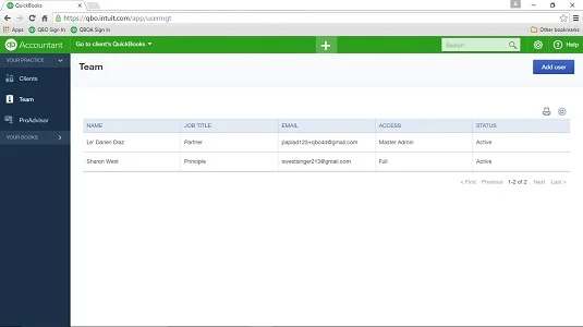 Új felhasználó beállítása a QuickBooks Online Accountant alkalmazásban