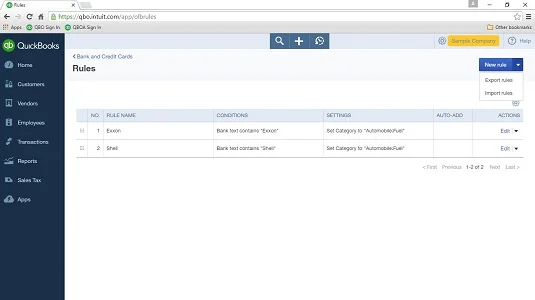 A banki feedszabályok exportálása és importálása a QuickBooks Online-ban