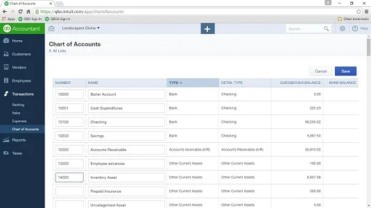 Számladiagram kezelése a QuickBooks Online-ban