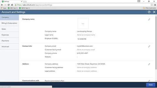 Hogyan tekintheti át a vállalati beállításokat a QuickBooks Online-ban