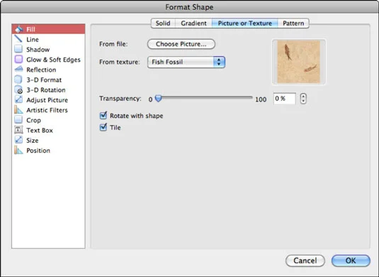 Formas aizpildīšana ar grafiku programmā Office 2011 darbam ar Mac