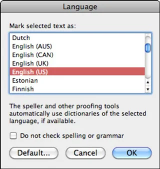 Word 2011 darbam ar Mac: vārdnīcas maiņa uz citu valodu