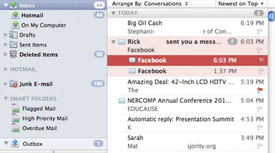 Darbs programmā Outlook pasta skatā Office 2011 darbam ar Mac