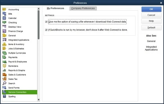 A szolgáltatási kapcsolat finomhangolása a QuickBooks 2017-ben