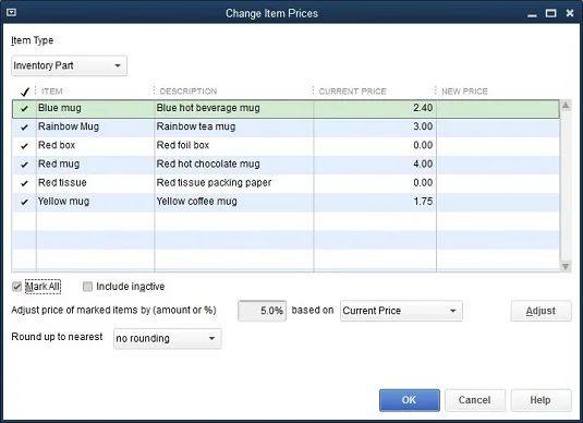 Az árak és az árszintek beállítása a QuickBooks 2017-ben