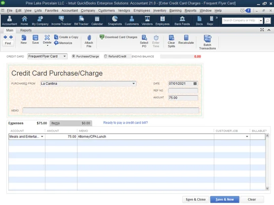 Hitelkártya-tranzakciók a QuickBooks 2021-ben
