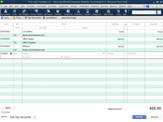 Hitelkártya-tranzakciók a QuickBooks 2021-ben