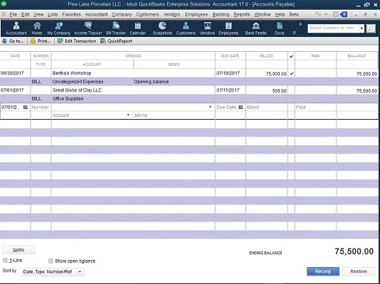 Hogyan rögzítheti számláit közvetlenül a QuickBooks 2017 számláinak nyilvántartásában