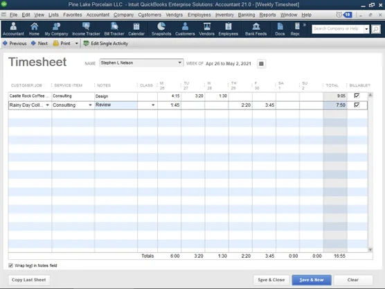 Időszámlázás a QuickBooks 2021-ben