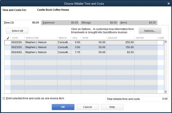 Időszámlázás a QuickBooks 2021-ben