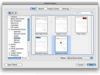 Veidņu izmantošana programmā Word 2008 darbam ar Mac
