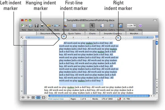 Kā iestatīt atkāpes programmā Word 2008 darbam ar Mac