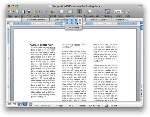 Kā izveidot kolonnas, sarakstus un tekstlodziņus programmā Word 2008 darbam ar Mac