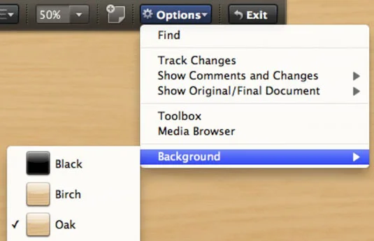 Pilnekrāna skata izmantošana programmā Word for Mac 2011