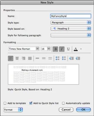 Ustvarite nove sloge za dokumente v programu Word 2011 za Mac