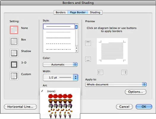 Lapas fona un apmaļu formatēšana programmā Word 2011 darbam ar Mac