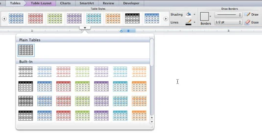 Uporaba slogov tabele v programu Word 2011 za Mac