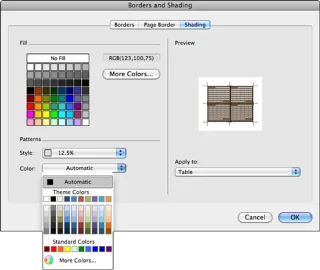 Word 2011 darbam ar Mac: Navigācija dialoglodziņā Tabulas rekvizīti