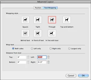 Office 2011 operētājsistēmai Mac: virzieties uz Words uzlabotā izkārtojuma dialoglodziņu