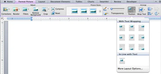 Novietojiet un noenkurojiet objektu programmā Word 2011 darbam ar Mac