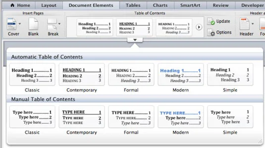 Word 2011 darbam ar Mac: automātiski izveidojiet satura rādītāju