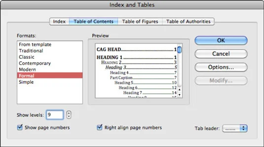Word 2011 za Mac: samodejno ustvarite kazalo vsebine