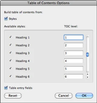 Word 2011 za Mac: samodejno ustvarite kazalo vsebine