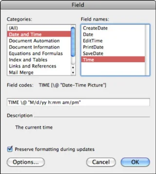 Word 2011 darbam ar Mac: pievienojiet laukus dokumentam