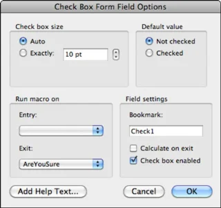 Word 2011 darbam ar Mac: izvēles rūtiņu pievienošana veidlapām