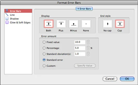 Excel 2011 darbam ar Mac: tendenču līniju, kļūdu joslu pievienošana diagrammām
