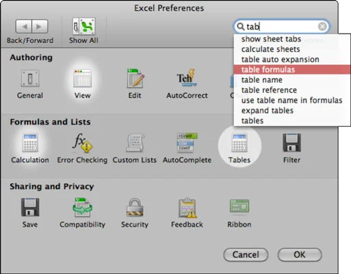 Excel preferenču iestatīšana programmā Office 2011 darbam ar Mac