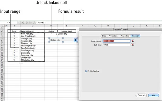 Izdelava gumbov pojavnega menija za obrazce Excel v programu Office 2011 za Mac
