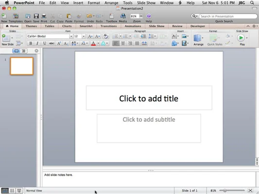 PowerPoint 2011 darbam ar Mac: veidojiet un rediģējiet slaidus parastajā skatā
