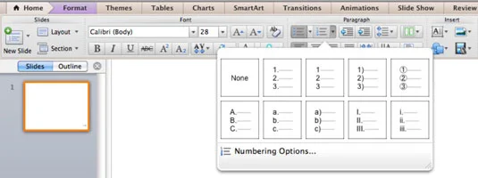 Darbs ar teksta vietturi programmā PowerPoint 2011 for Mac