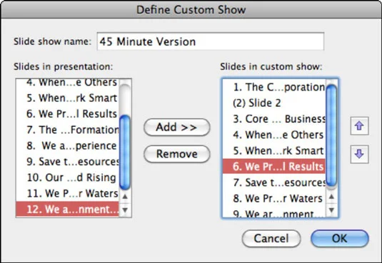 Office 2011 za Mac: uporaba PowerPointove funkcije oddaj po meri