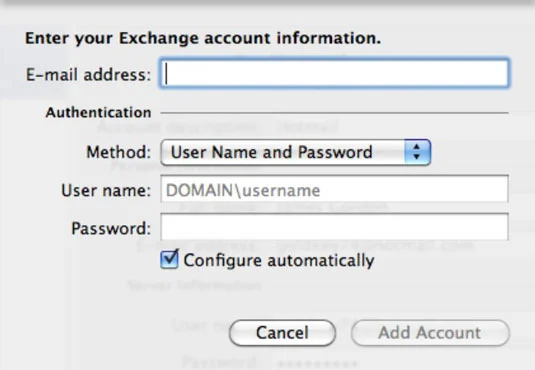 Dodajanje računov Exchange v Outlookovo identiteto v Office 2011 za Mac