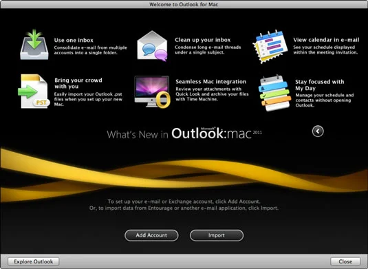 Programmas Outlook atvēršana pirmo reizi programmā Office 2011 darbam ar Mac