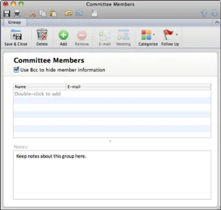 Outlook kontaktpersonu grupu izveide programmā Office 2011 darbam ar Mac