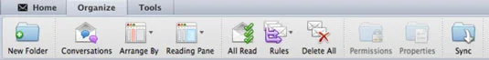 Krmarjenje po zavihku Outlook Organize v programu Office 2011 za Mac
