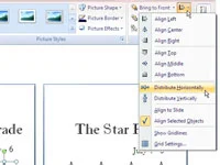 Kā vienmērīgi sadalīt objektus PowerPoint 2007 slaidos