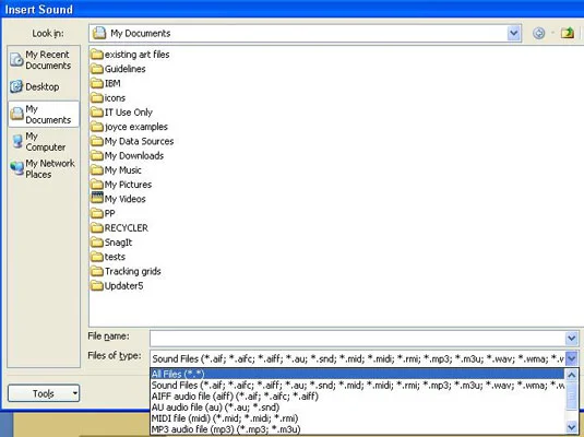 Kā ievietot skaņu atskaņošanas sarakstu savā PowerPoint 2007 slaidā