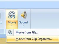 Kā ievietot filmu no klipu organizatora PowerPoint 2007 slaidā