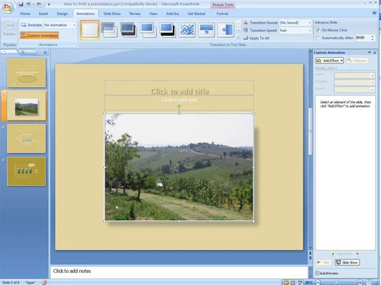 Kā izveidot kustības ceļu elementu pārvietošanai pa PowerPoint 2007 slaidu
