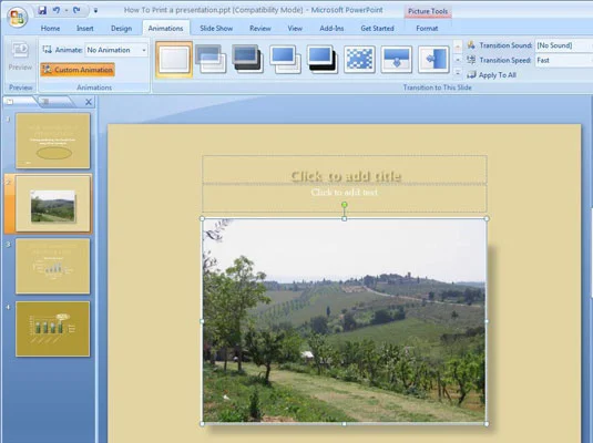 Kako ustvariti pot gibanja za premikanje elementov po diapozitivu PowerPoint 2007